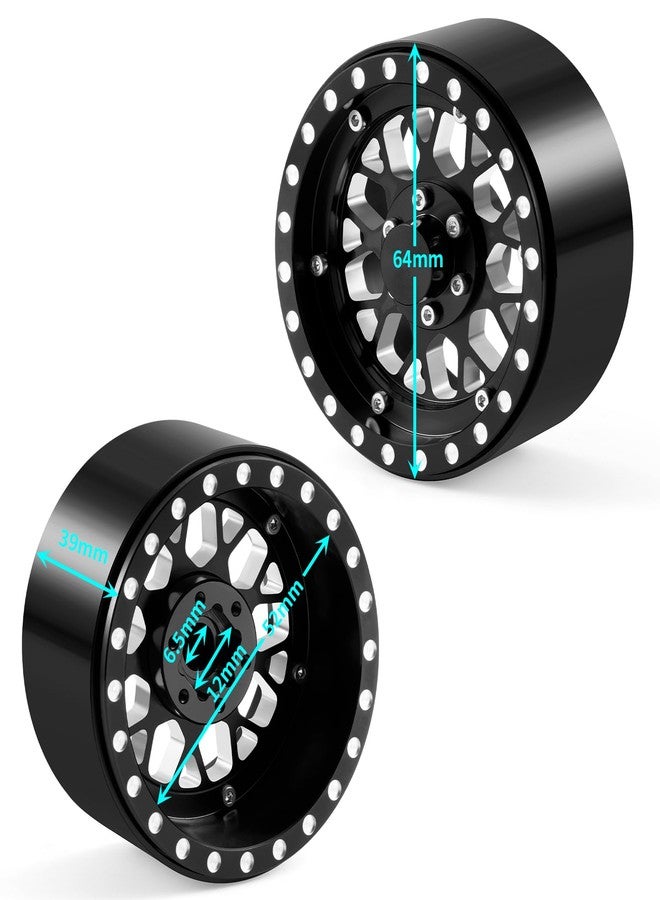 RCLIONS عجلات RCLIONS 4 قطع بعرض 39 مم و2.2 بوصة، عجلات Beadlock ذات حواف عميقة من الألومنيوم لسيارة Axial Wraith SCX10-II III 1/10 RC Crawler Truck Car (أسود) - Image 5